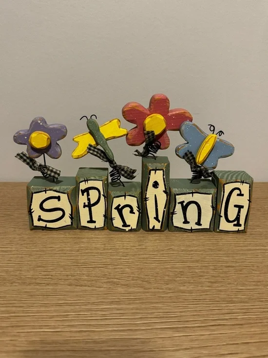 Wooden 'Spring' Block Sign with Colorful Flowers - Picture 3 of 5